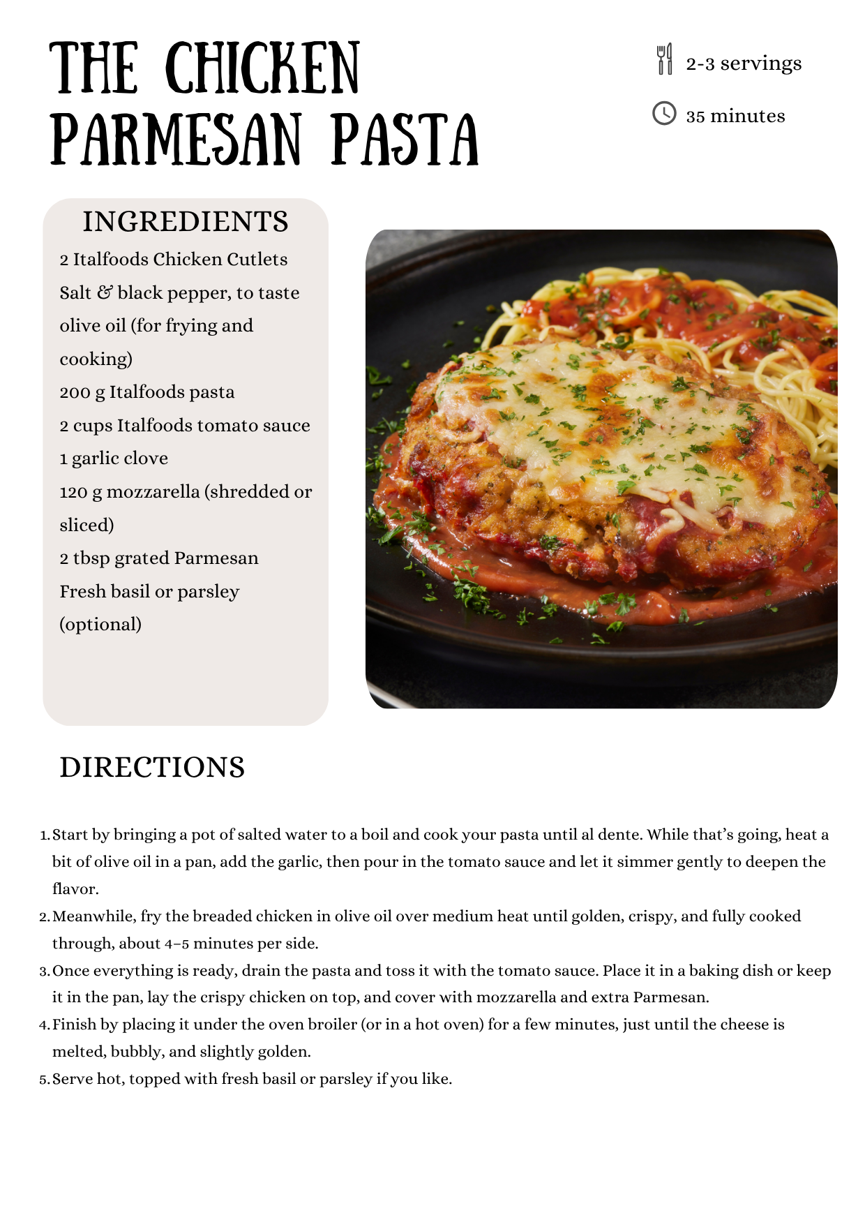 Italfoods Chicken Parmesan Pasta recipe