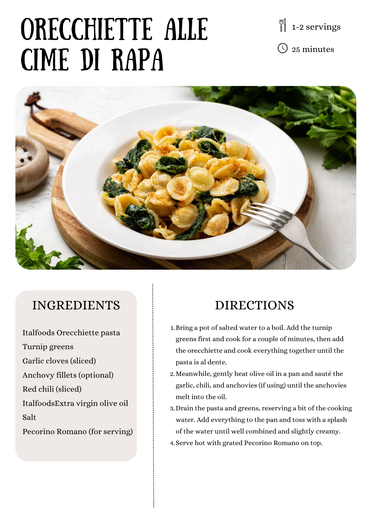 Italfoods Orecchiette alle Cime di Rapa recipes