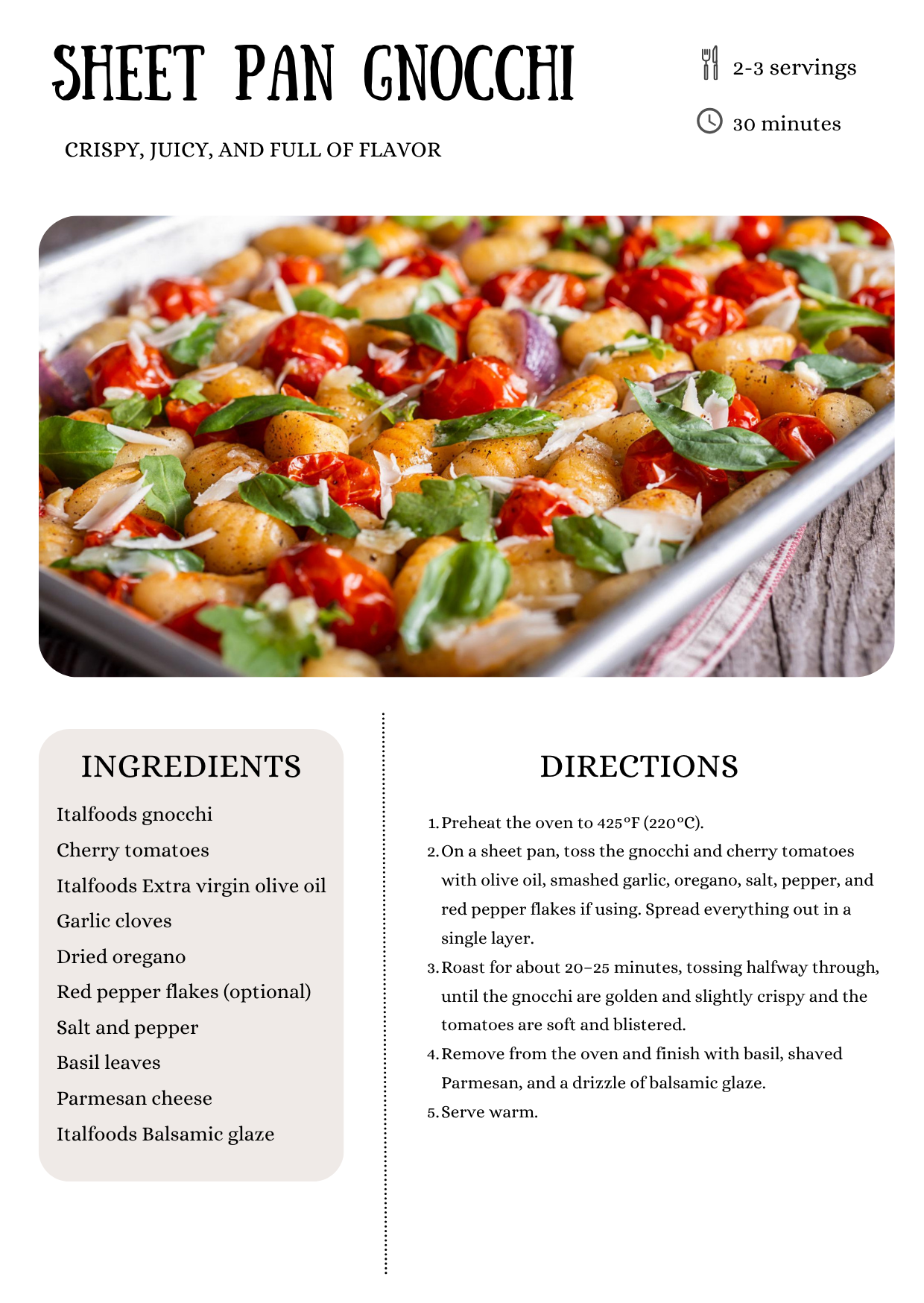 Italfoods Sheet Pan Gnocchi recipe